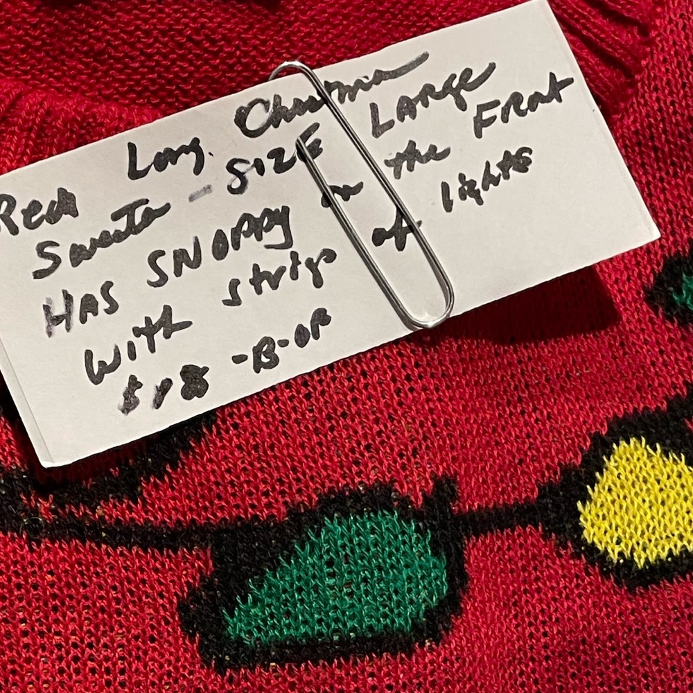 Red longer Christmas Santa sweater snoppy on front